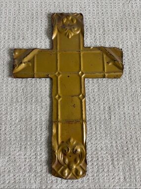 Rustic Metal Cross Wall Accent - Mustard Yellow Color